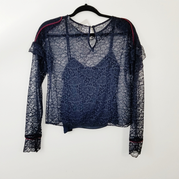 Zara Lace Blouse Sheer Small Black NEW - Picture 7 of 14